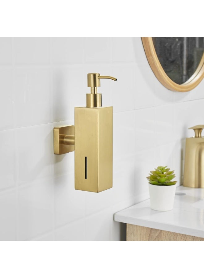 ALMiftah Gold Soap Dispenser 250ml | Wall Mounted Stainless Steel Liquid Soap & Shampoo Dispenser | Square Hand Sanitizer, Shower & Dish Soap Holder - Image 2